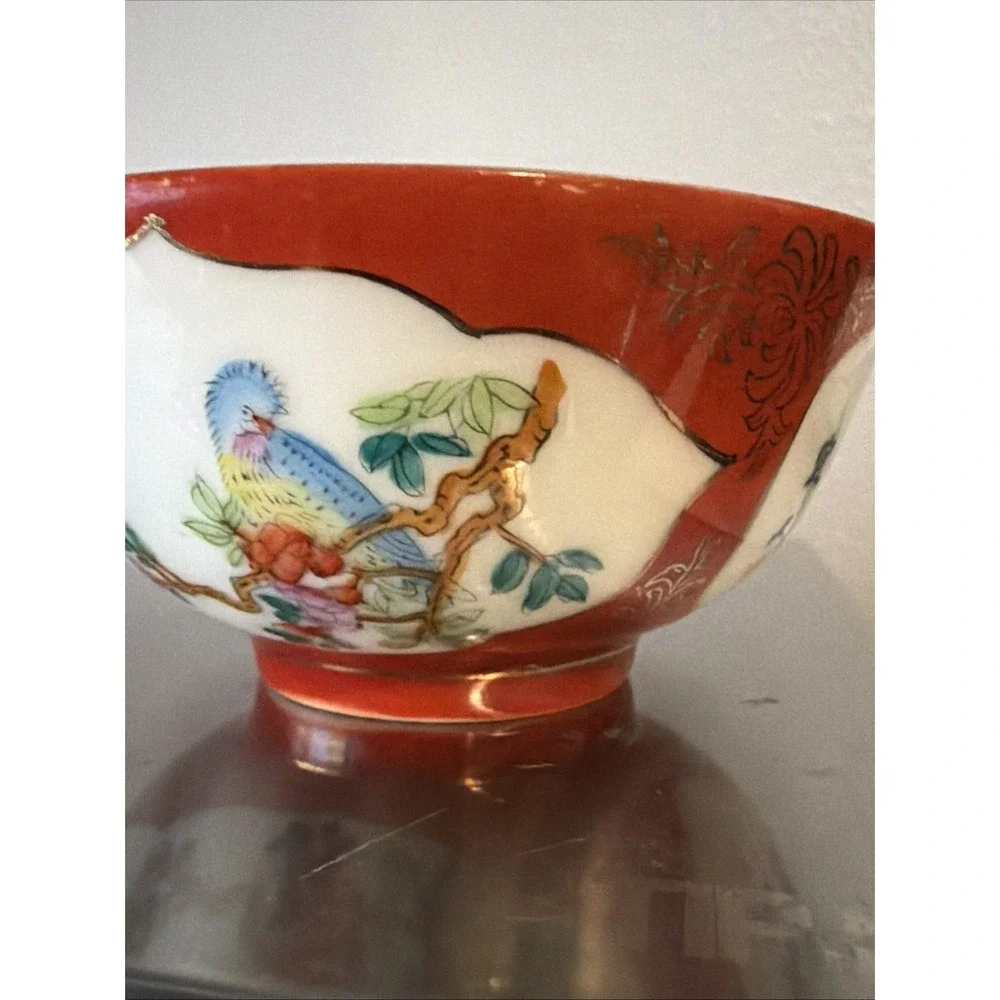 Chinese Famille Rose Flower Branch W/ Bird‎ Porcelain Hand Painted Art Bowls